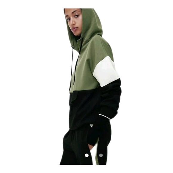 Zara Tracksuit Set Anorak Hoodie Parka Jacket Pants Size M/ L Colorblock Olive - Picture 2 of 12
